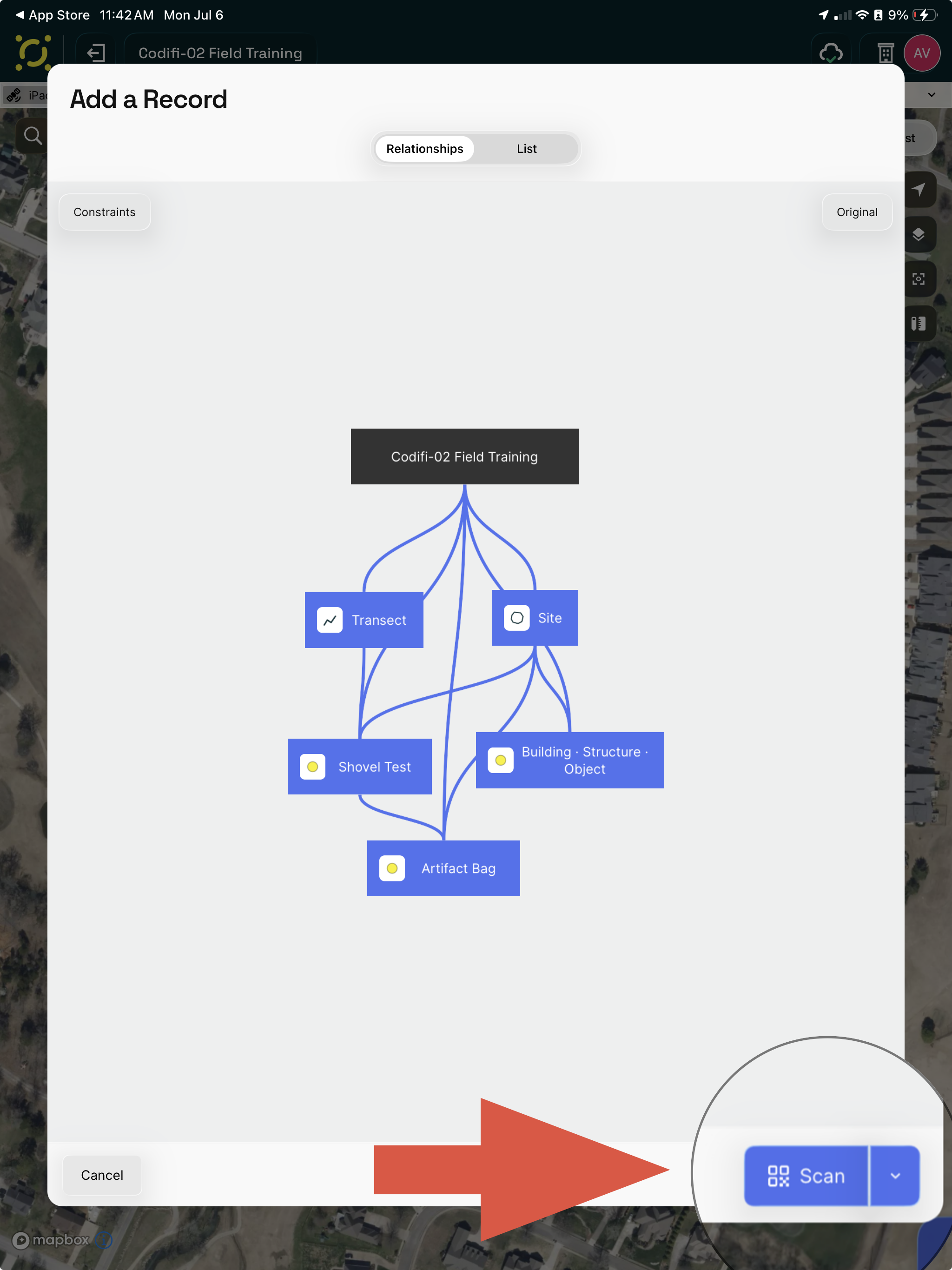 The Add a Record screen with the Scan button highlighted in the bottom-right corner